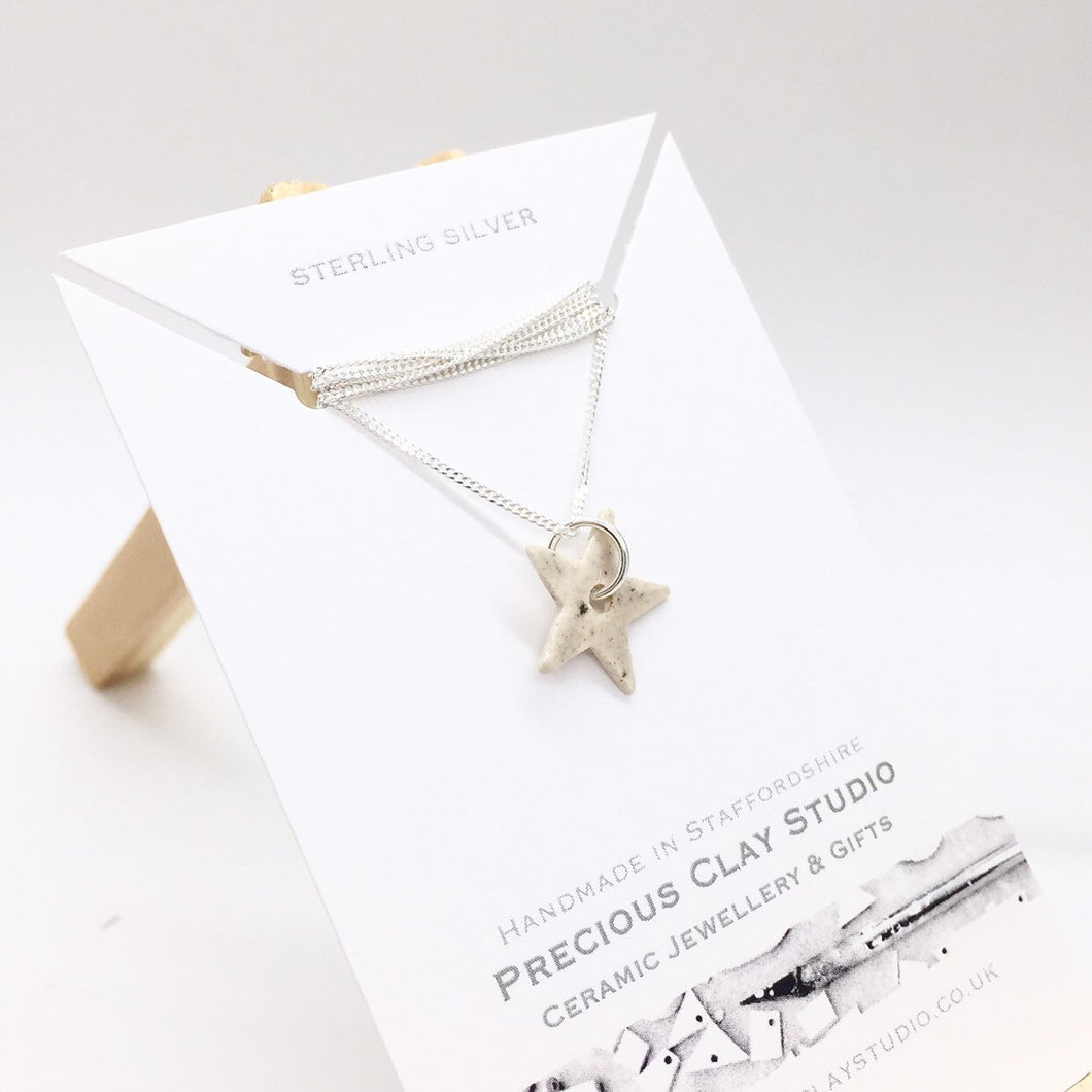 Star Necklace, Oatmeal - 18 Inch Sterling Silver