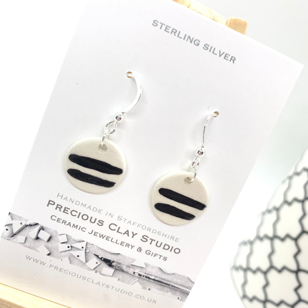 Black Stripe Earrings - Sterling Silver