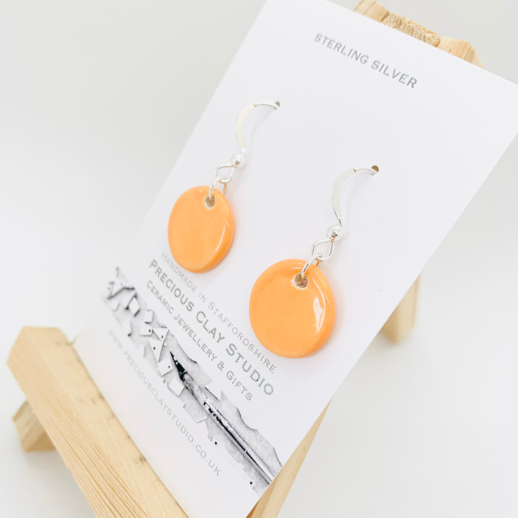 Orange Circle Earrings - Sterling Silver