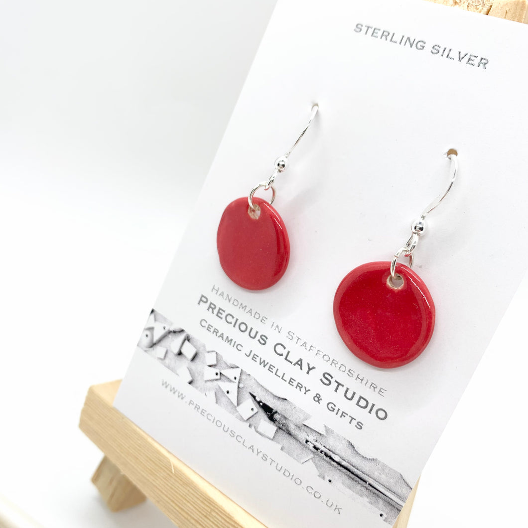Red Circle Earrings - Sterling Silver