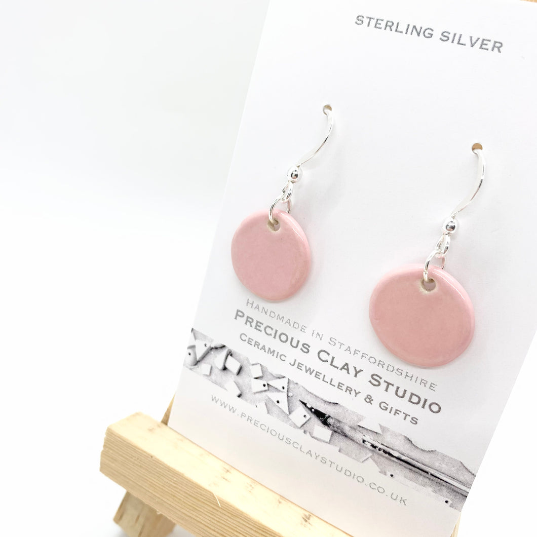 Pink Circle Earrings - Sterling Silver
