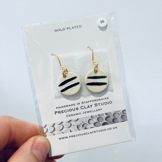 Black stripe circle drops- gold plated