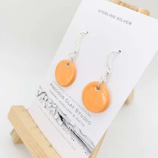 Orange circle drop- sterling silver
