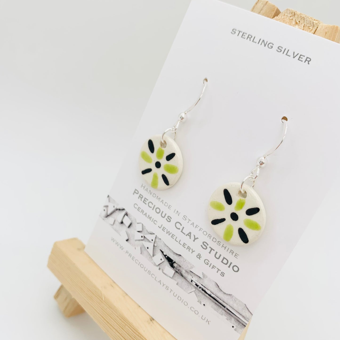Green & black circle earrings - sterling silver