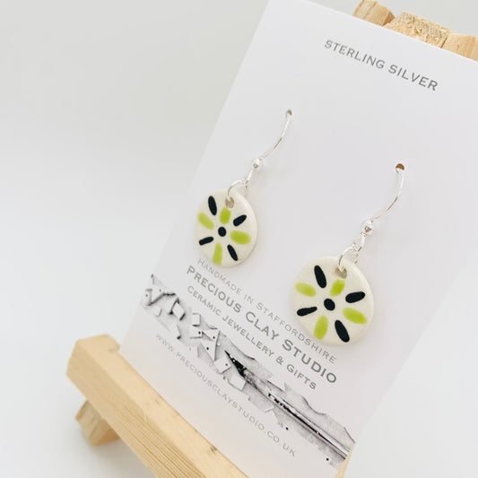Green & black circle earrings - sterling silver