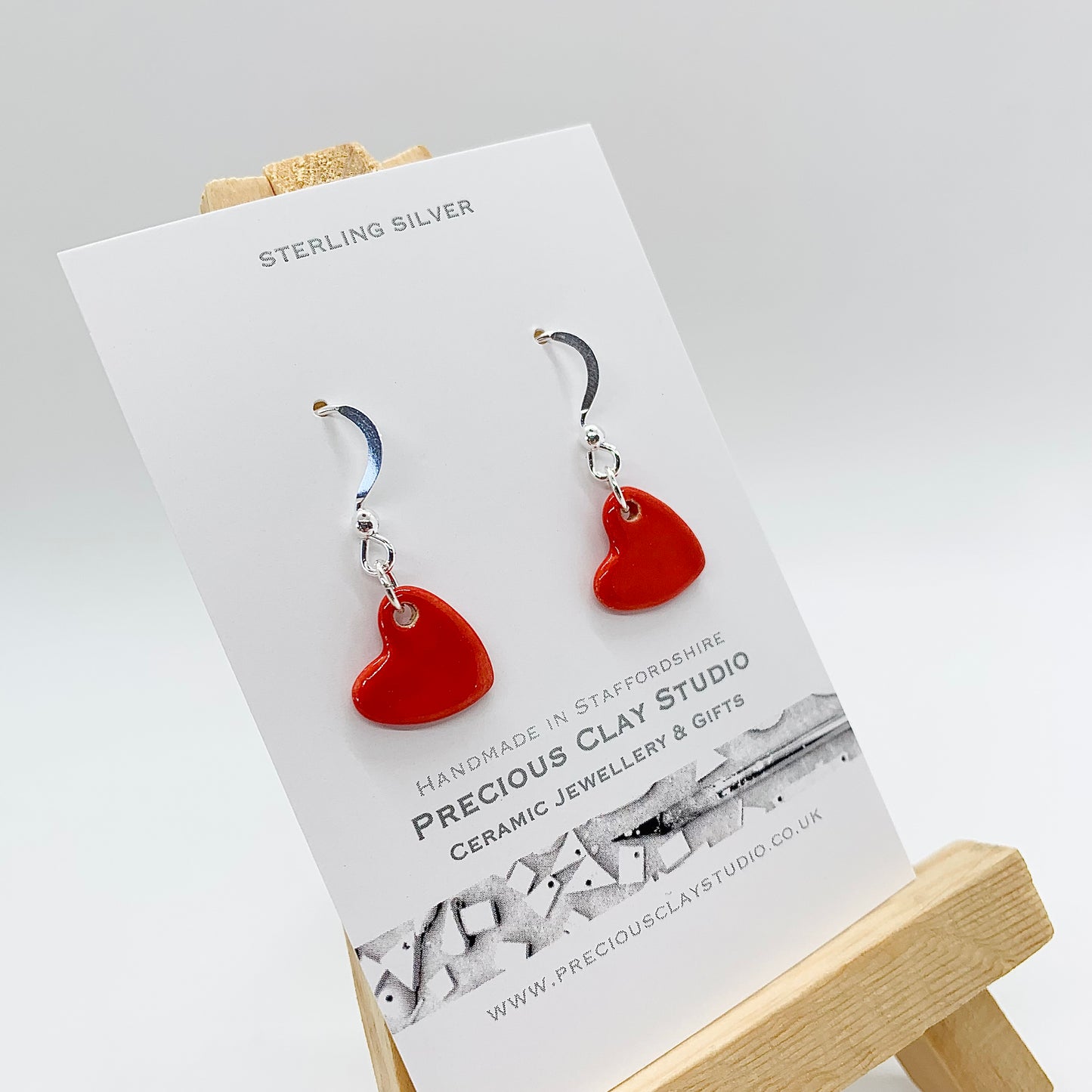 Red heart earrings- sterling silver