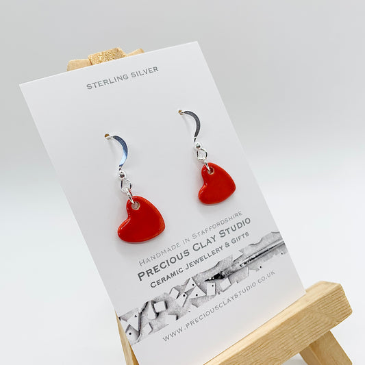 Red heart earrings- sterling silver