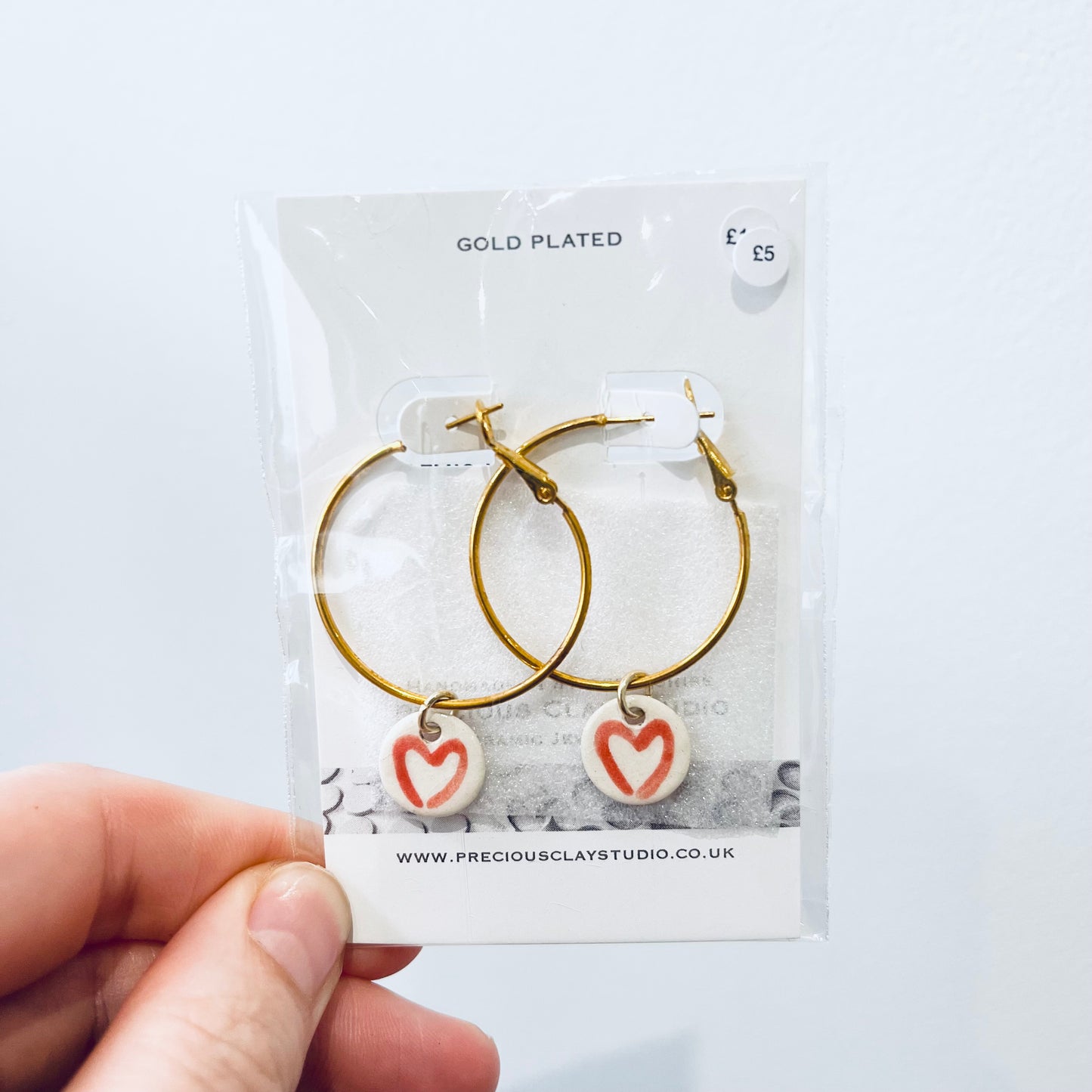 Red heart hoop earrings- gold plated