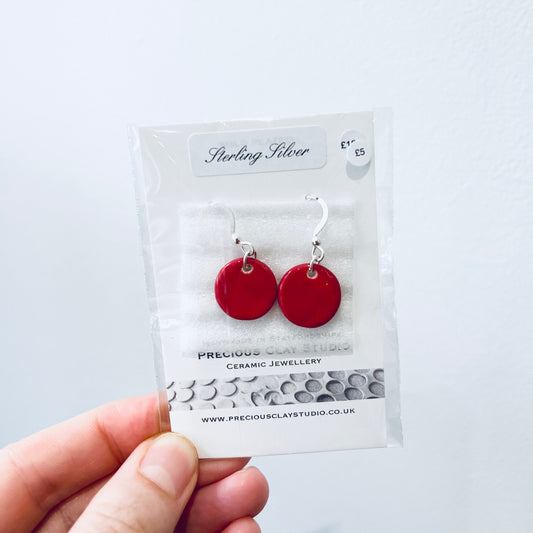 Red circle earrings- sterling silver hook