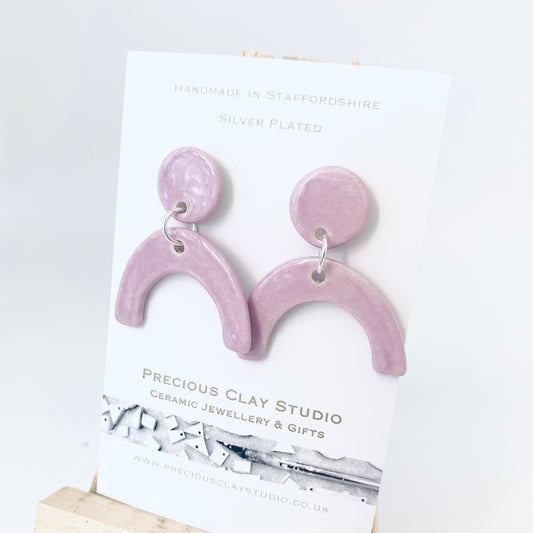 Lilac stud drop with arch- silver plated