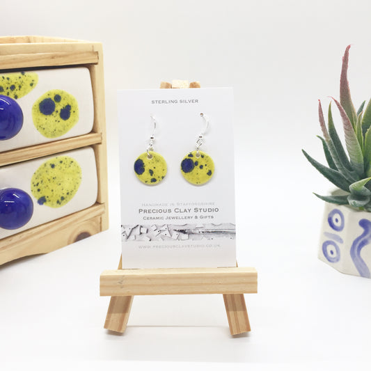 Yellow blue burst circle earrings- sterling silver