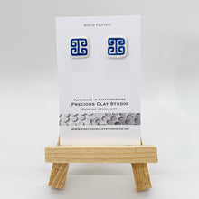Load image into Gallery viewer, Blue Greek Pattern Square Stud
