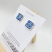 Load image into Gallery viewer, Blue Greek Pattern Square Stud
