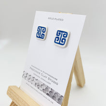 Load image into Gallery viewer, Blue Greek Pattern Square Stud
