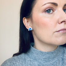Load image into Gallery viewer, Blue Burst Semi Circle Studs - Silver Plated
