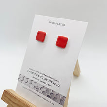 Load image into Gallery viewer, Red Mini Square Stud - Gold Plated
