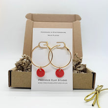 Load image into Gallery viewer, Hoops With Red Bead- Silver/Gold Plated
