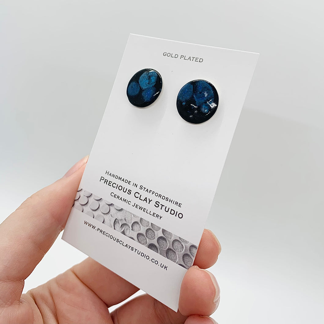 Black/Blue Burst Circle Studs - Gold Plated