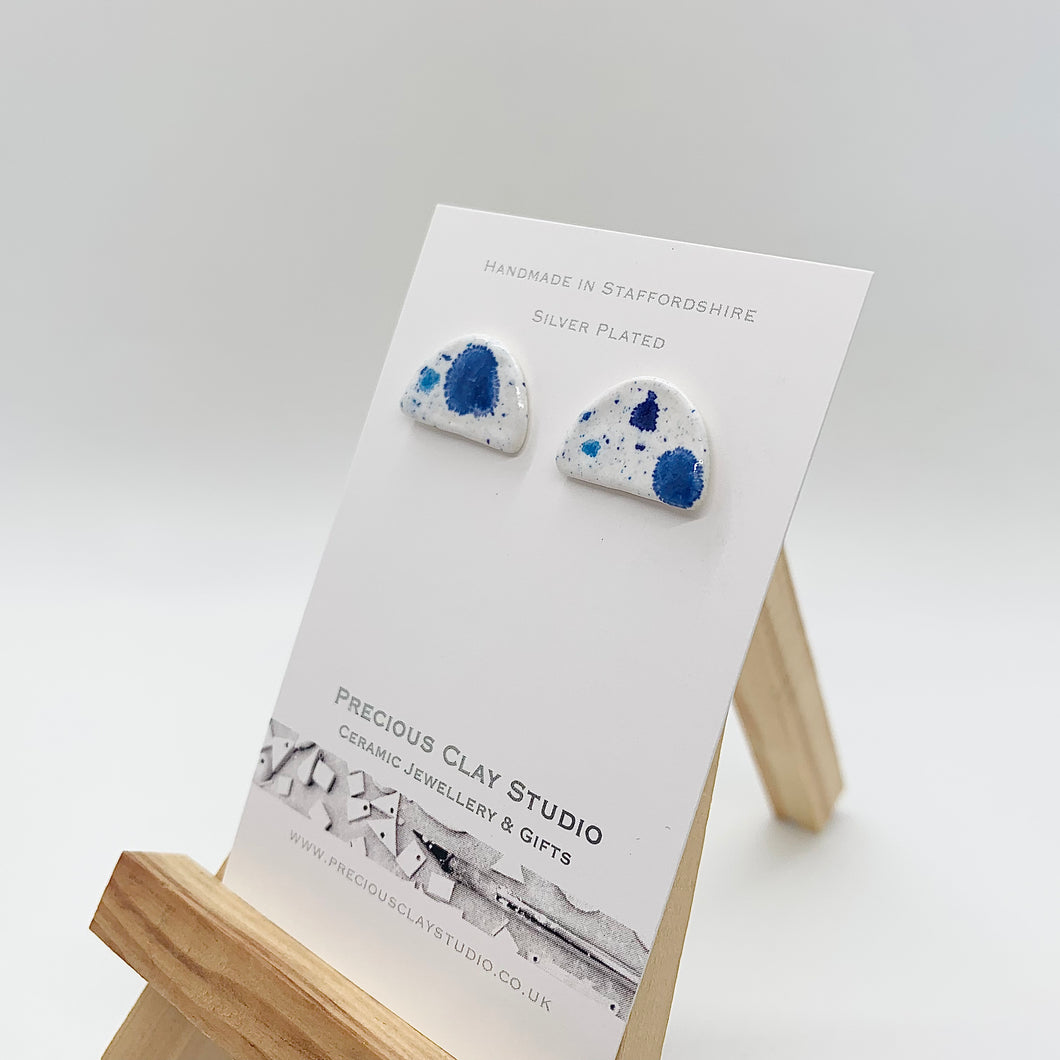 Blue Burst Semi Circle Studs - Silver Plated