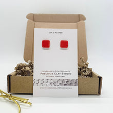 Load image into Gallery viewer, Red Mini Square Stud - Gold Plated
