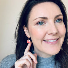 Load image into Gallery viewer, Red Stripe Circle Earrings- Gold Plated

