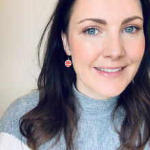 Load image into Gallery viewer, Red Stripe Circle Earrings- Gold Plated
