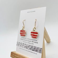 Load image into Gallery viewer, Red Stripe Circle Earrings- Gold Plated
