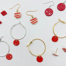 Load image into Gallery viewer, Red Stripe Circle Earrings- Gold Plated

