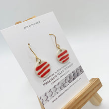 Load image into Gallery viewer, Red Stripe Circle Earrings- Gold Plated
